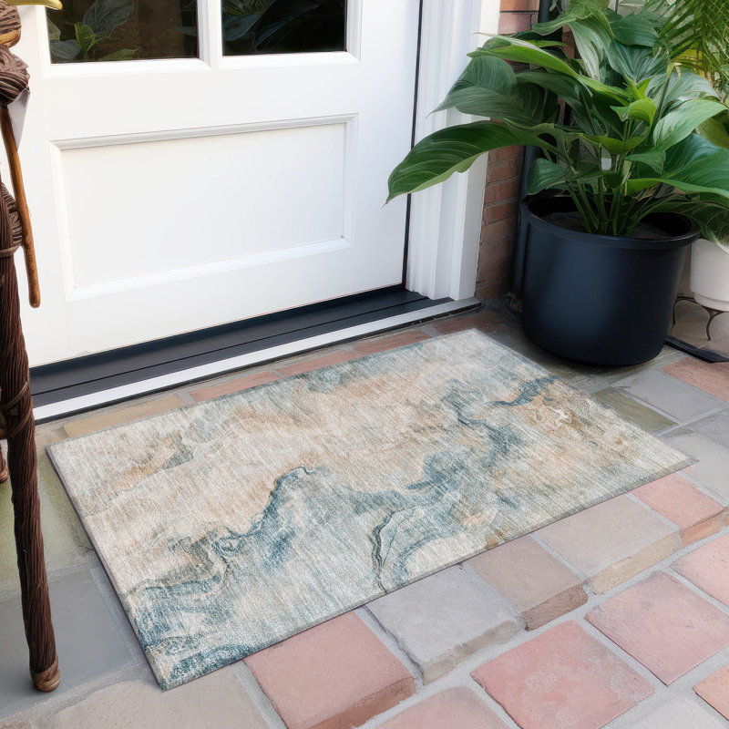 Tapis bleu sarcelle lavable à la machine intérieur / extérieur Cinead ACN1680, Rectangle 1 pi 8 po x 2 pi 6 po
