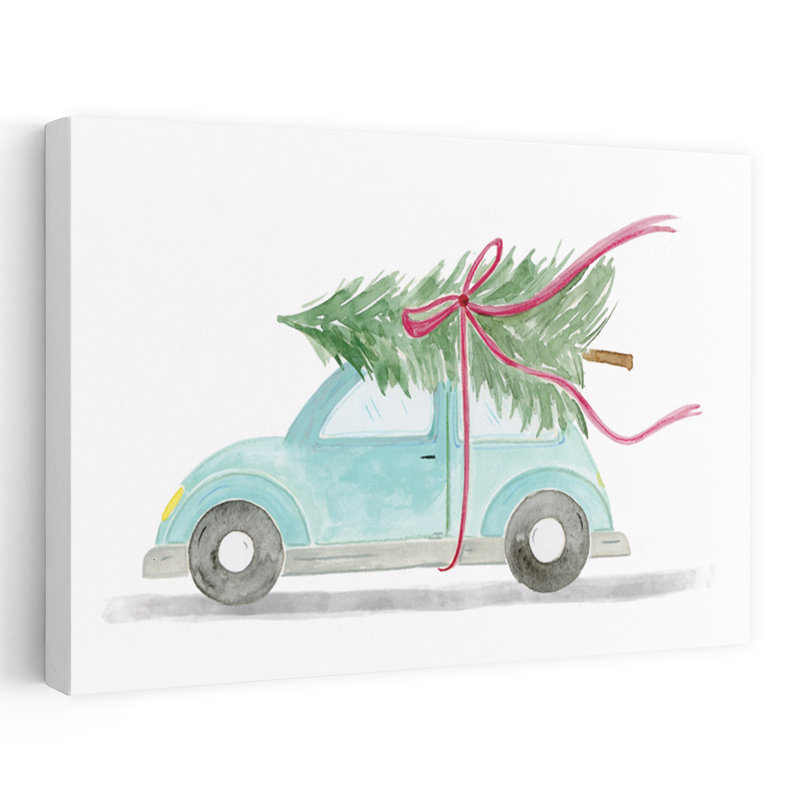 Voiture rétro pour Noël, arbre de Noël abstrait rétro, art naturel, H 16 po x l 24 po