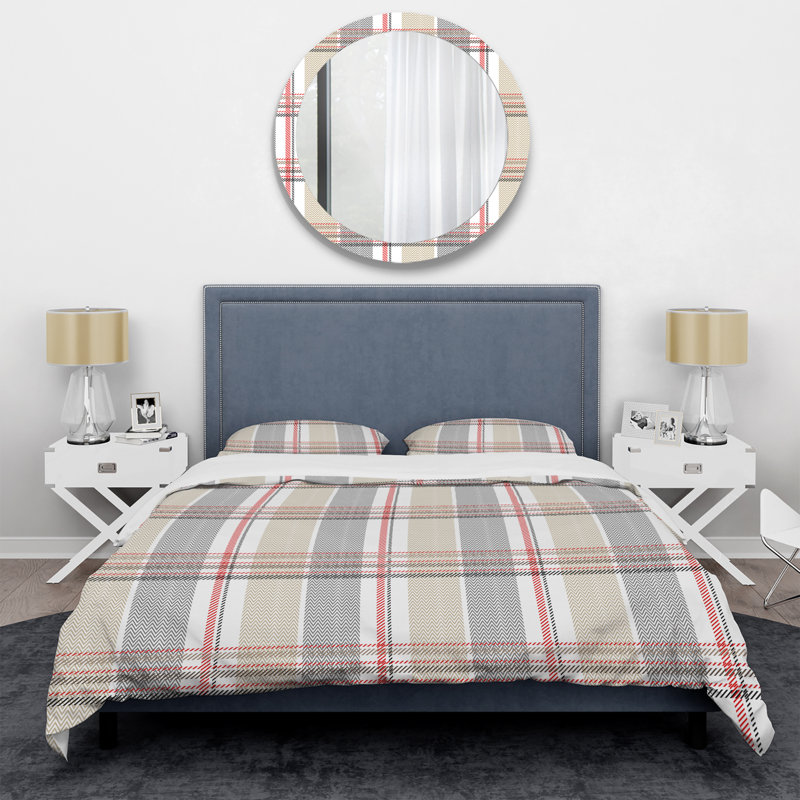 Tartan crème à carreaux - Ensemble de housse de couette abstrait - Microfibre de polyester