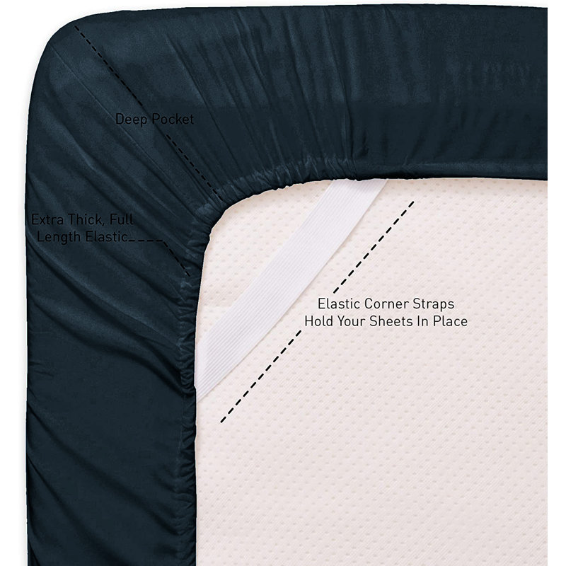 Ensemble de draps-housse en microfibre / polyester , Ensemble de draps très grand californien avec 2 t, Bleu marine
