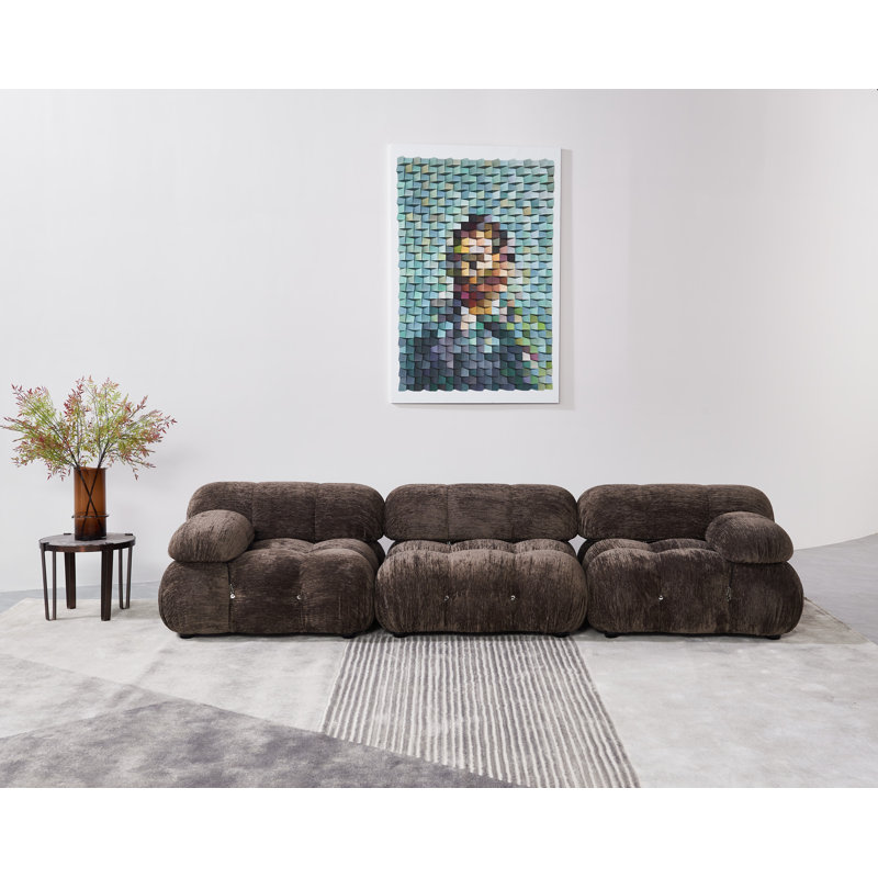 Leeven Upholstered 76'' Loveseat, Brown Chenille, 26.7" H x 114" W x 38" D