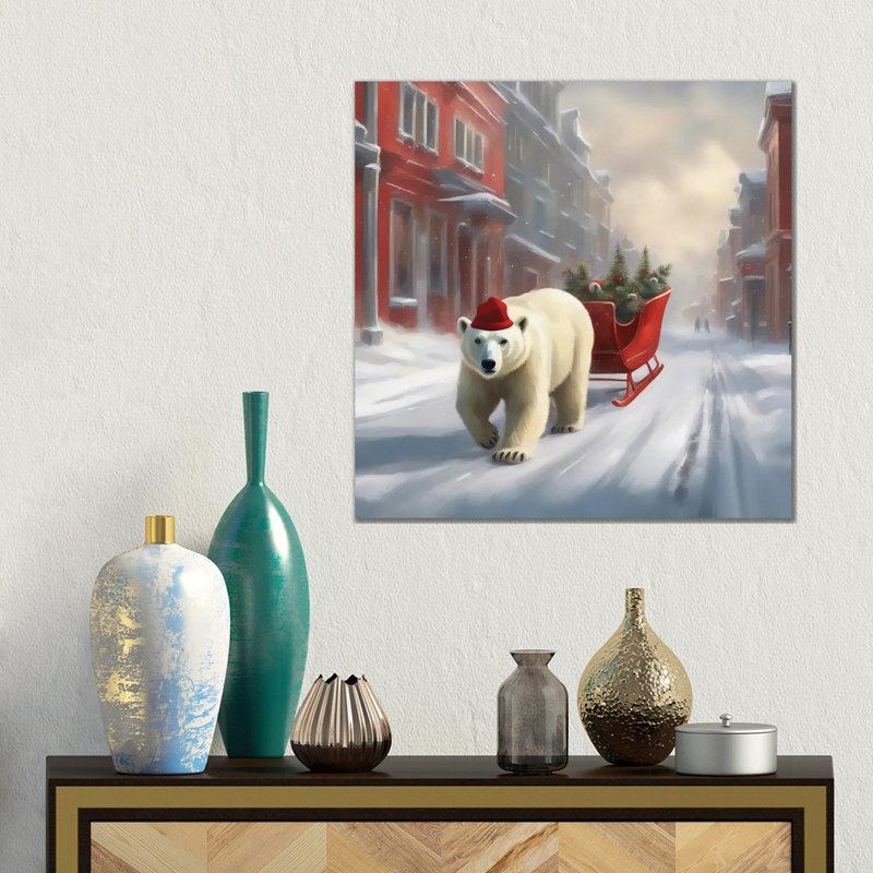 Ours de Noël - reproduction d'art murale - toile encadrée, Toile tendue, Ne s’applique pas, H 18 po x l 18 po