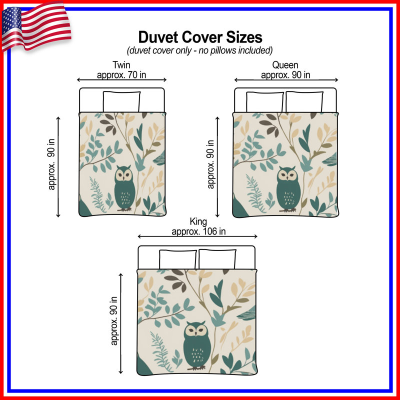 Owl Leaf Pattern Duvet Covers, King