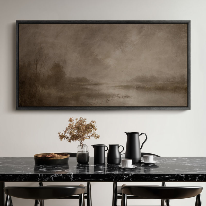 Extra Large Moody Misty Landscape, impression d'art mural, H 30 po x l 60 po, Noir