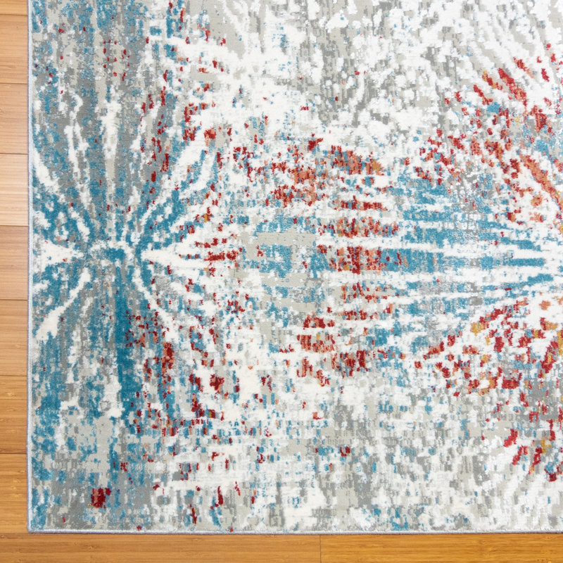 Crius Virga Viscose Blue Grey Modern Abstract Burst Indoor Area Rug, Runner 2'7" x 8'