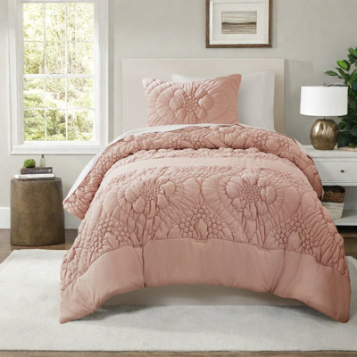 Ensemble de literie 3 pièces romantique rose, polyester doux, confort toutes saisons