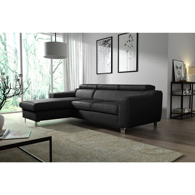 Alford Faux Leather Corner Sofa with Sleeping Function and Storage, Left Hand Facing, Black