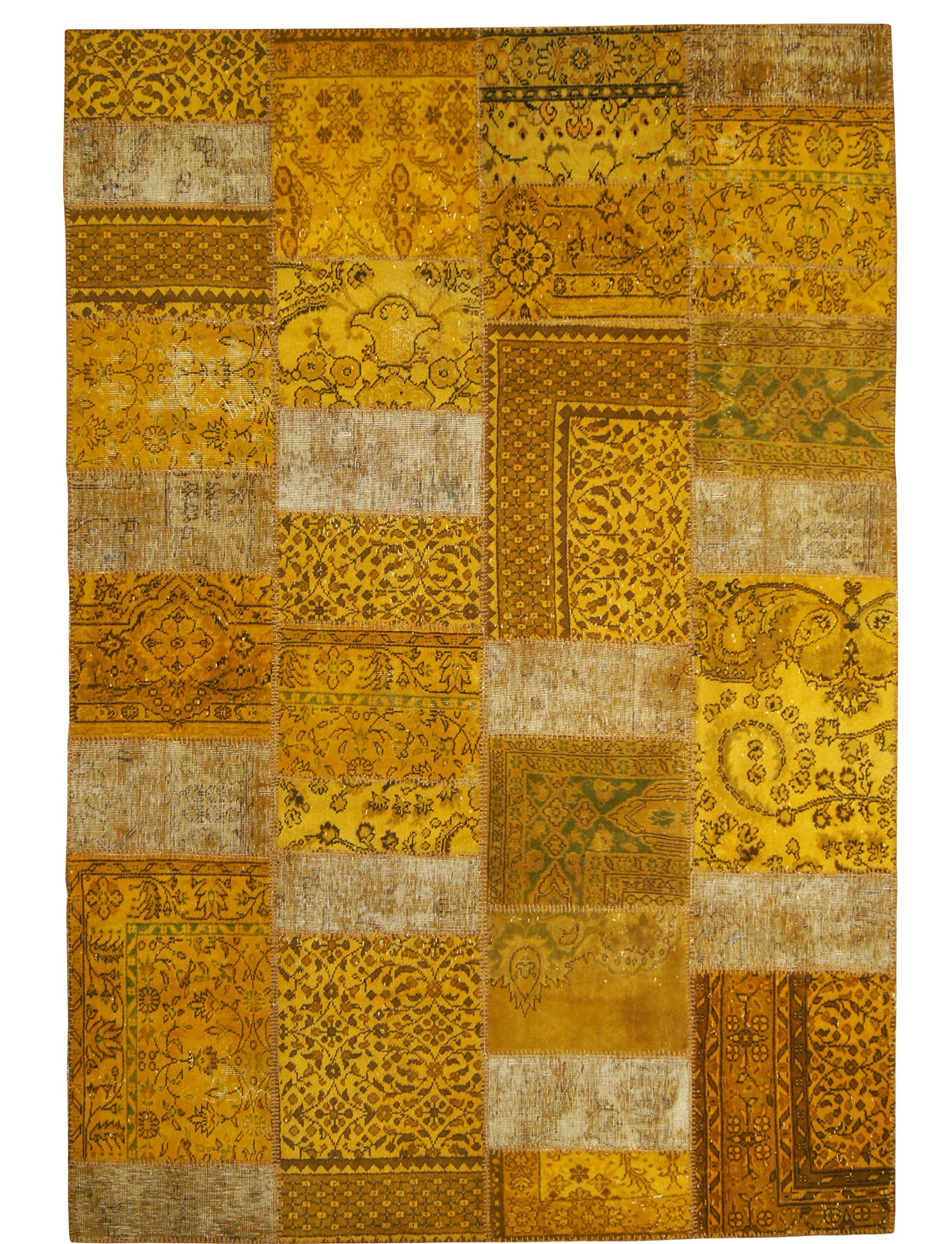 Asia Minor Carpets One-of-a-Kind Patchwork Hand-Knotted Wool Yellow Rug ...
