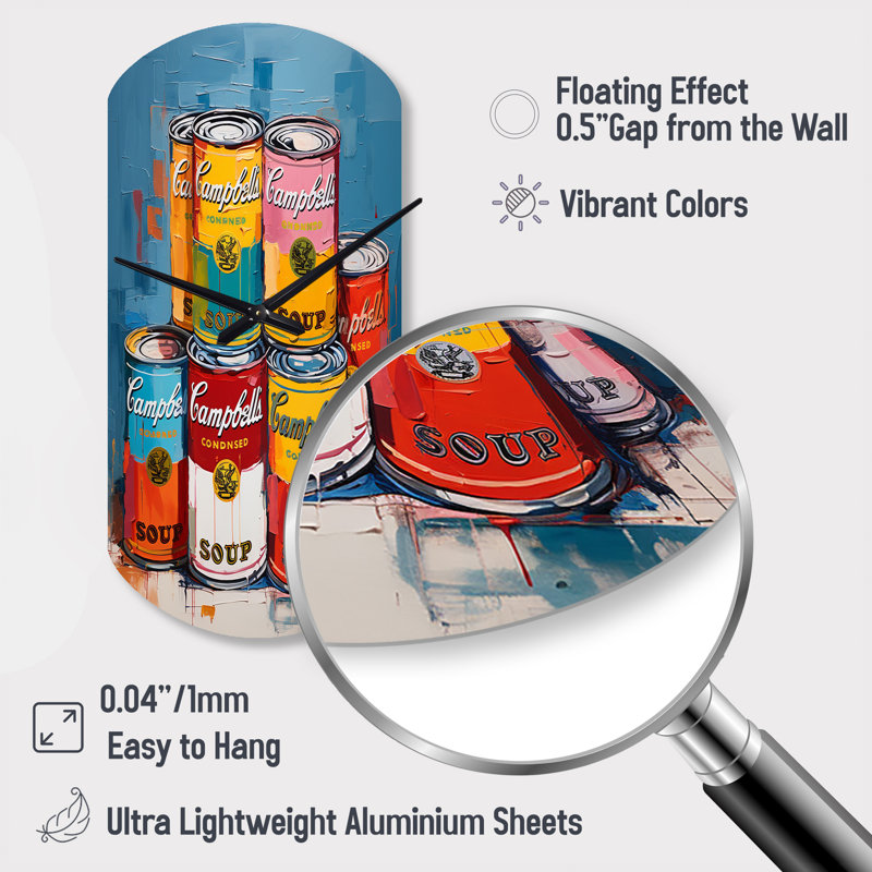 Pop Art Campbells Soup I - horloge murale asymétrique Pop Art, Grand