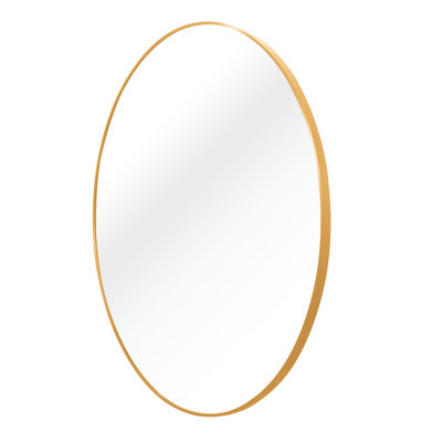 Gold Metal 36 Inch Framed Round Bathroom Wall Mirror - Hd Glass, Shatterproof Film Aluminum Frame, Filler, Simple Installation Process