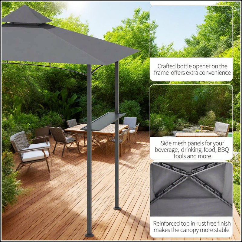 Pavillon de jardin 8 pi x 5 pi avec auvent à double couche, tablettes en métal et protection UV pour barbecue extérieur