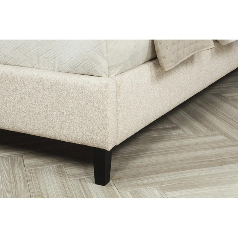 Lit plateforme tapissier grand lit, structure de lit moderne avec tête de lit capitonnée à canaux roulés, beige