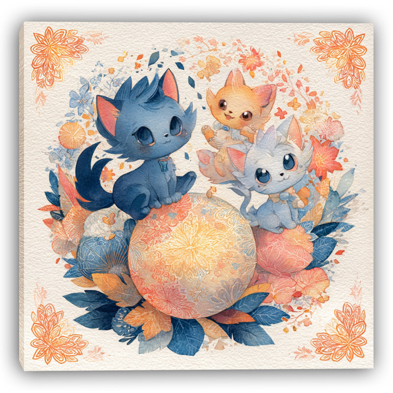 Whimsical Kitten Trio Wrapped Canvas Wall Art, 40" H x 40" W