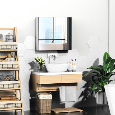 Armoire de salle de bain 24 po x 22 po, structure en acier avec portes doubles et miroir pour crème glacée, gommage du corps blanc