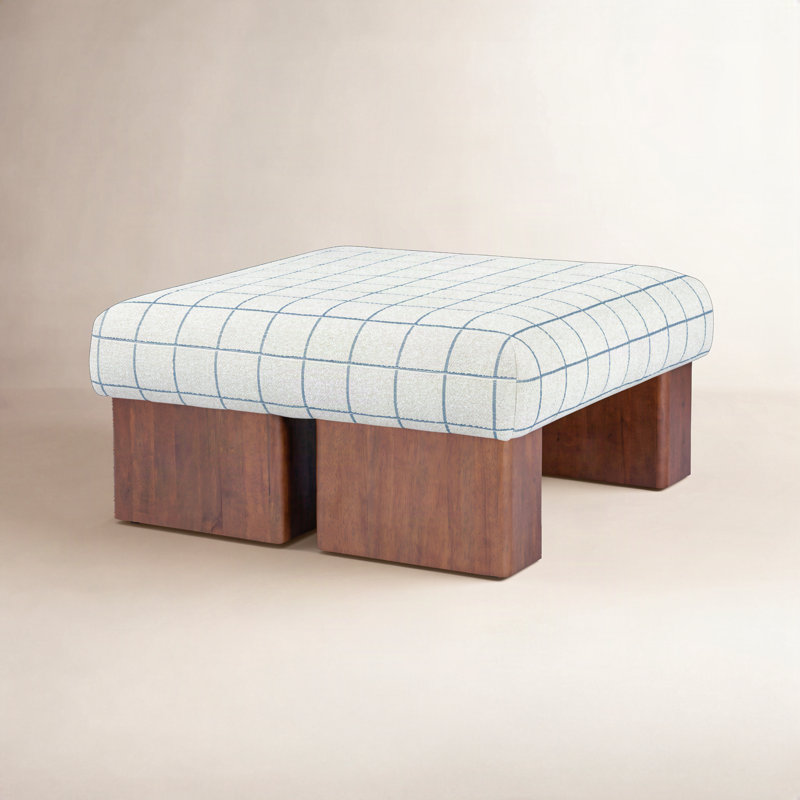 Veasey Delilah 36" Ottoman, Natural Walnut, Harbor Windowpane
