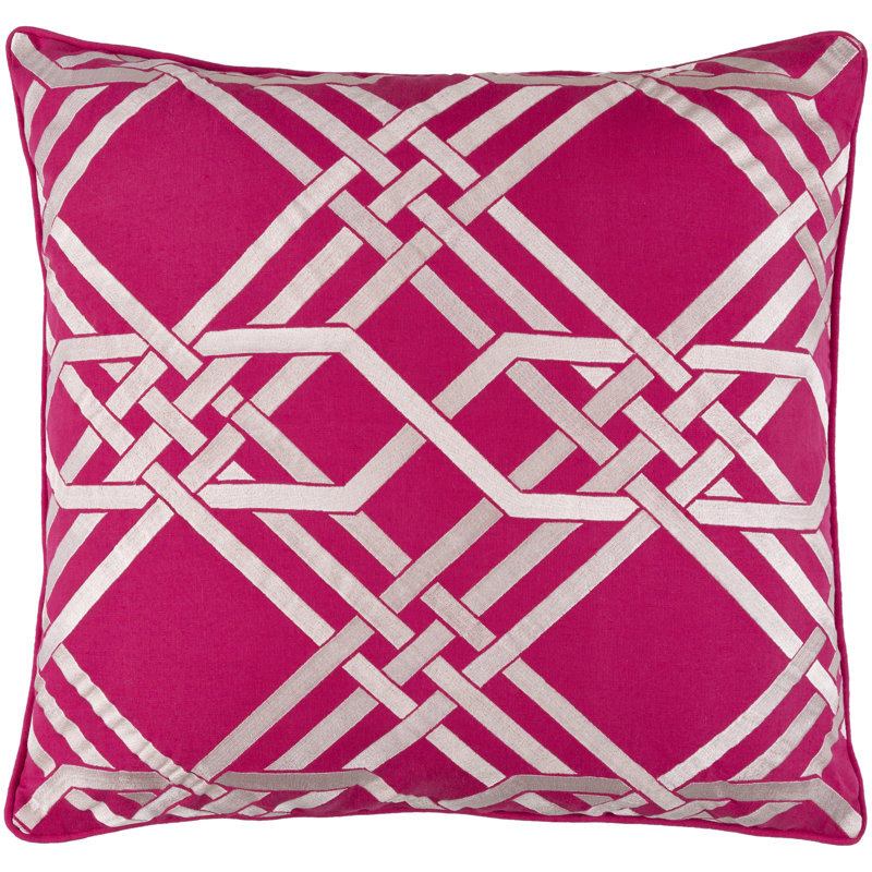 Pagoda Geometric Linen Pillow Cover, 22" H x 22" W x 4" D, Hot Pink/Ivory