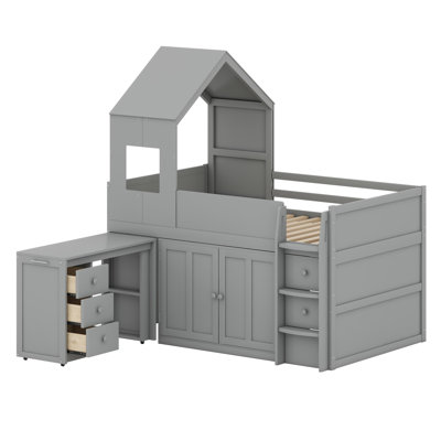 All-in-One Loft Bed with Workspace, Drawer Units, and Storage Cabinets