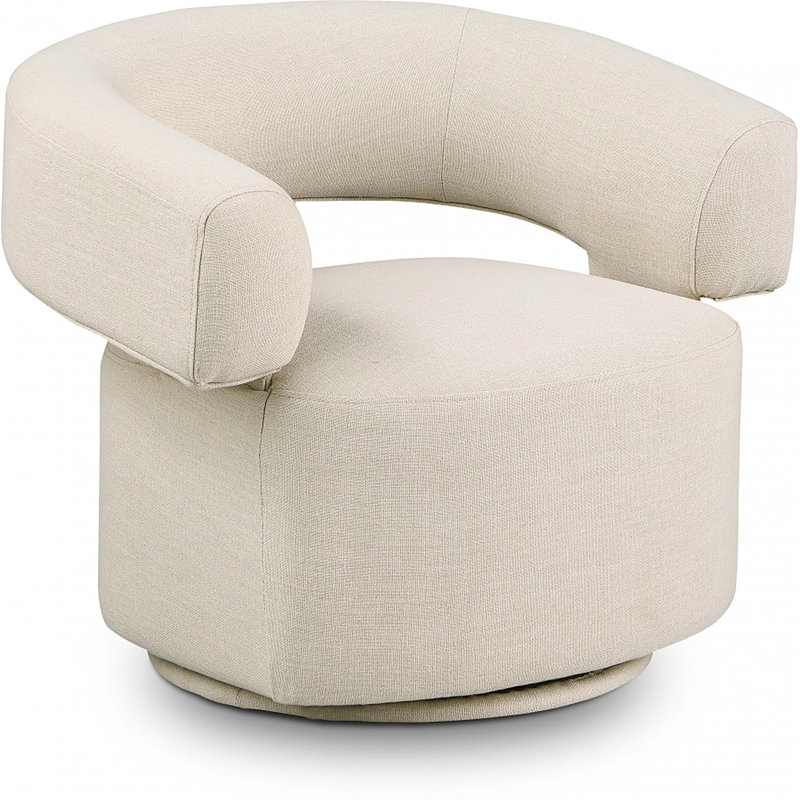 Hynek Upholstered Swivel Accent Chair, Beige Linen Textured Fabric