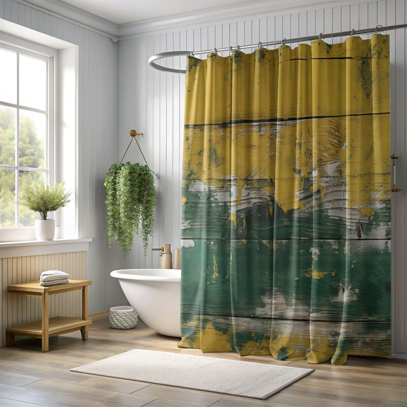 Rideau de douche en bois jaune vieilli de qualité supérieure, H 74 po x l 71 po