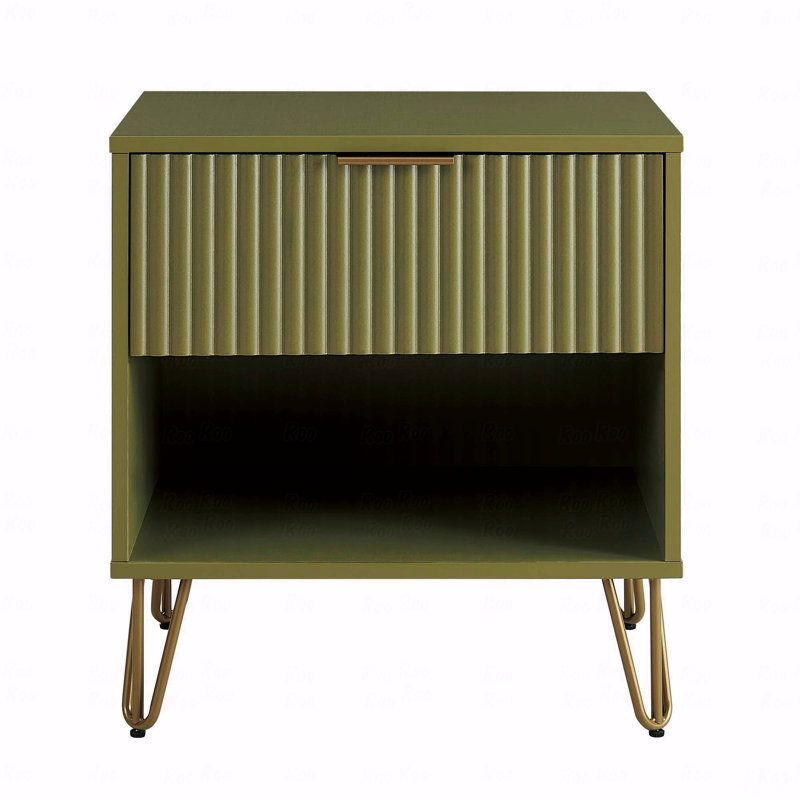 Table de chevet cannelée moderne à 1 tiroir l 20 po Dumbo, Vert olive