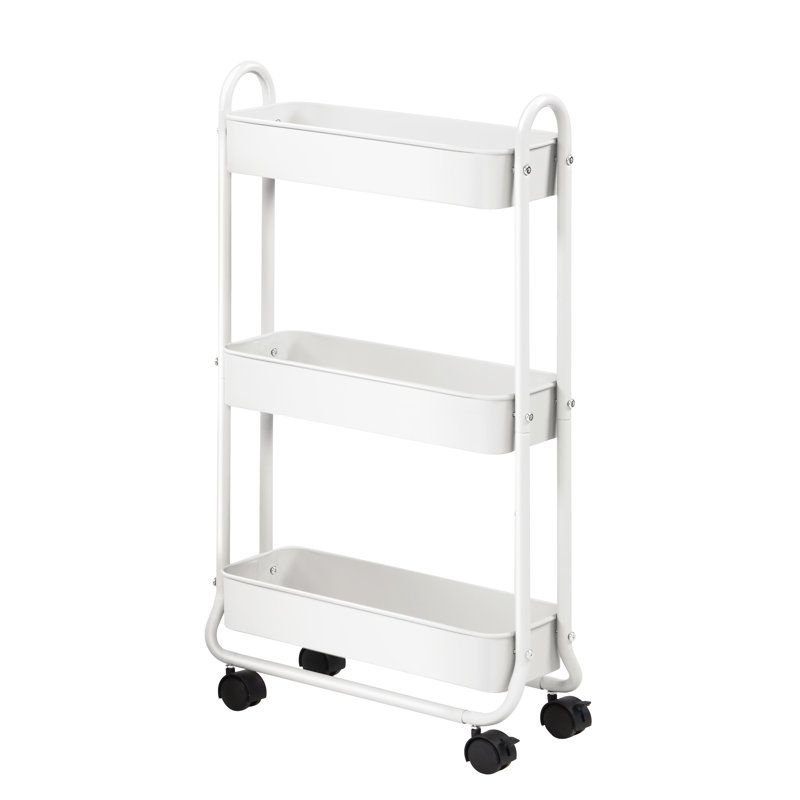 Slim Rolling Storage Cart, 3 Tier Bathroom Storage Organizer Bathroom, Laundry Utility Cart, White