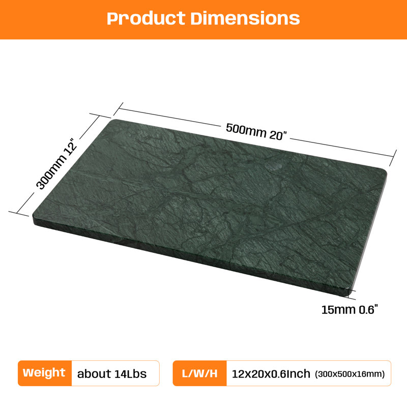 Adolif Green Marble Cutting Board For Kitchen, 12x20 Inch, 20"L x 12"W, Medium Green