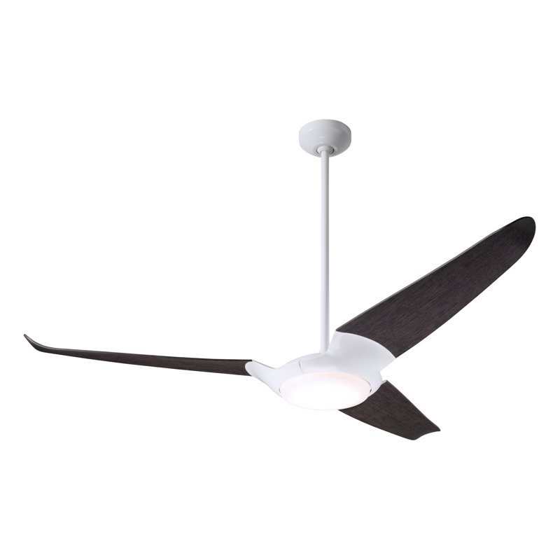 IC Air LED Downrod Ceiling Fan, Wall Control, Gloss White, Ebony