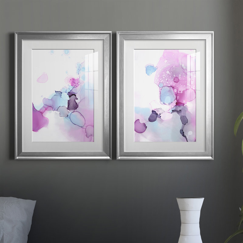 «Fluid Magenta III», reproduction encadrée de qualité supérieure - prête à être accrochée, Cadre argenté