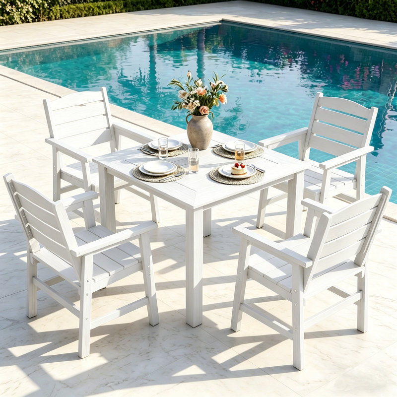 Table de patio Table de salle à manger carrée haute température toutes saisons pour l'extérieur, Blanc