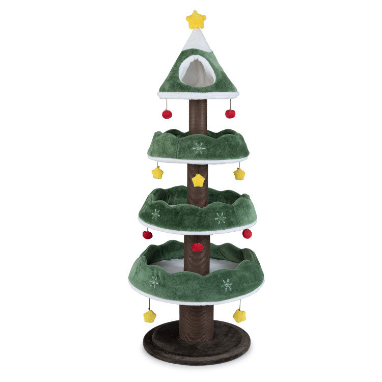 Multi-Level Christmas Cat Tree with 3 Platforms & Upholstered Top Perch