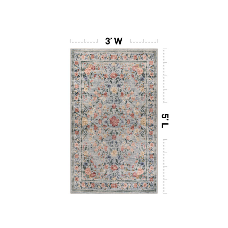 Tapis bleu marine antidérapant Floral Garden, 3 pi x 5 pi