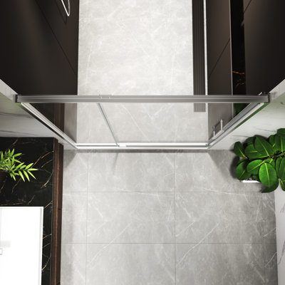 44 - 48"W X 74"H Pivot Shower Door With 5/16" Tempered Glass, Open Outside, Stopping At 105 Degrees, Brushed Nickel Finish, Automatic Rebound Shaft Clamp, Easy Install, Wide 4 Inch Adjustment, 304