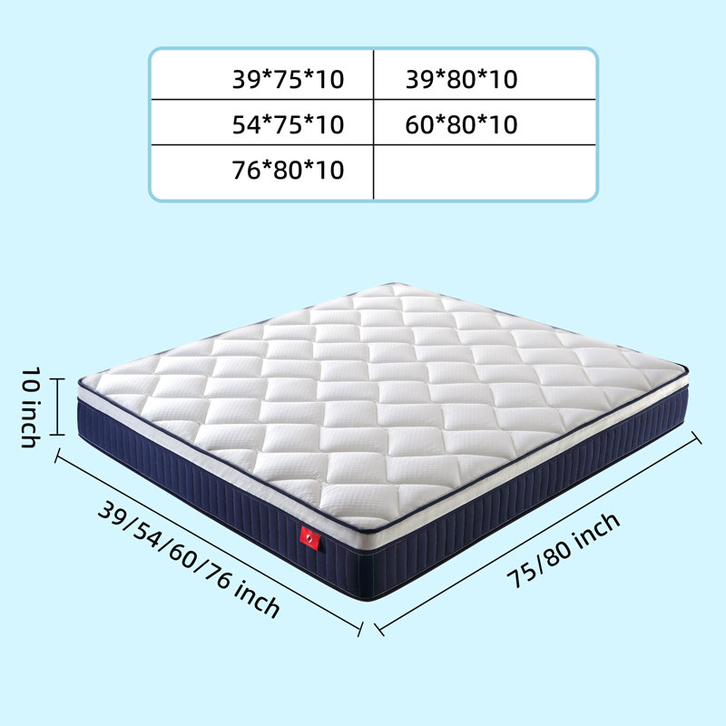 Matelas hybride à ressorts ensachés en mousse à mémoire de forme de 10 pouces dans une boîte avec mousse à mémoire de forme certifiée Certipur-Us