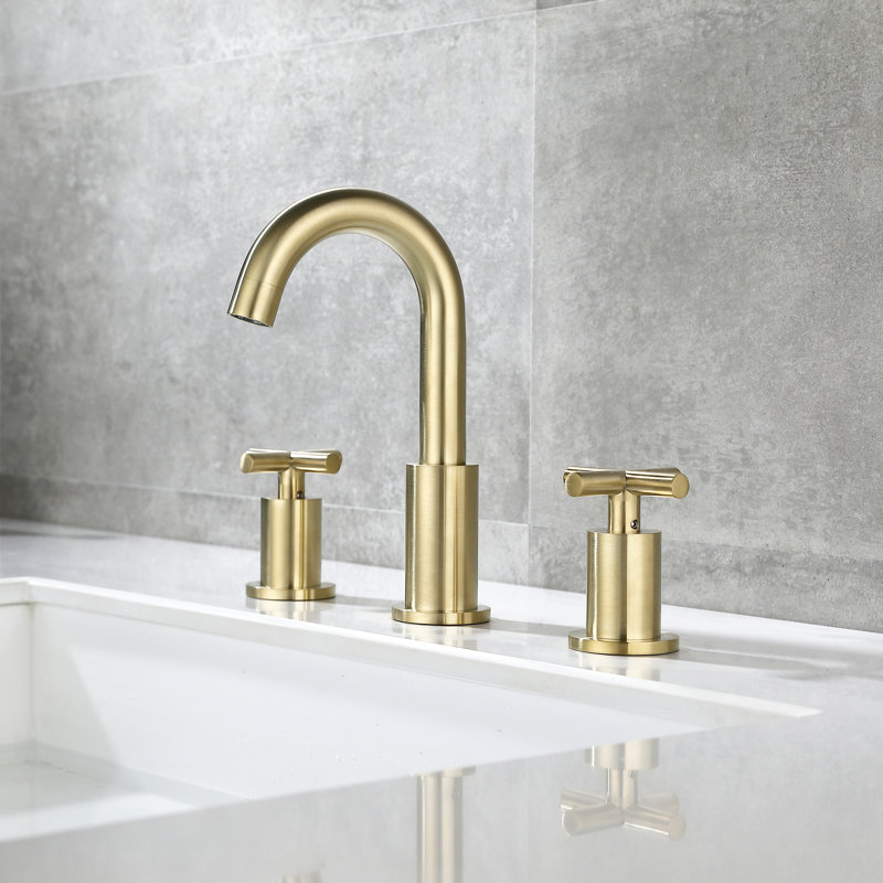 Robinet pour salle de bain à 2 poignées avec drain, Or brossé