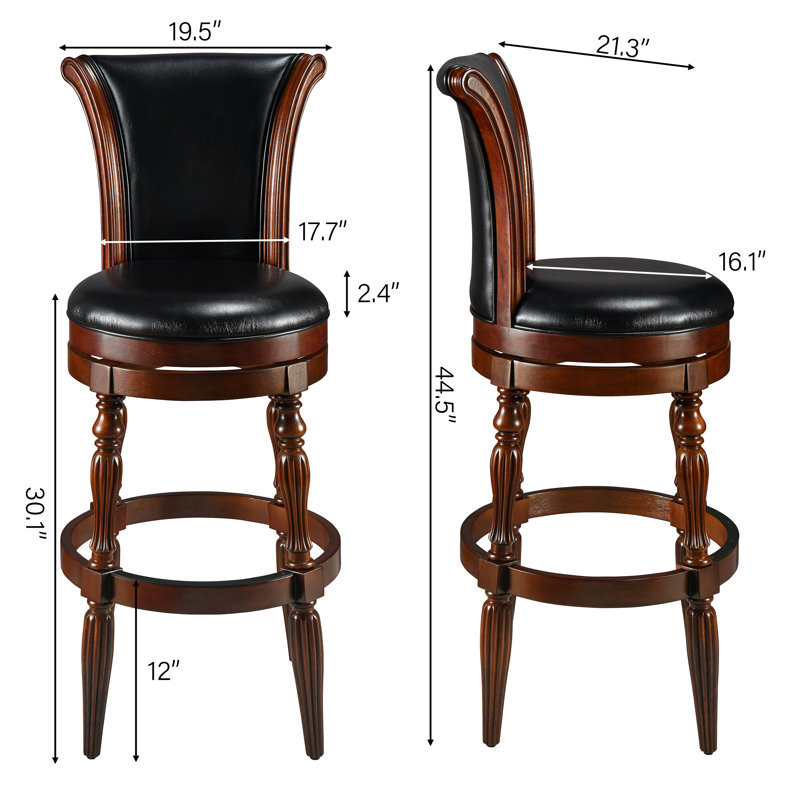 Laiklyn Swivel Solid Wood Bar Stool with PU Upholstered Cushion and Footrest, Black, 4