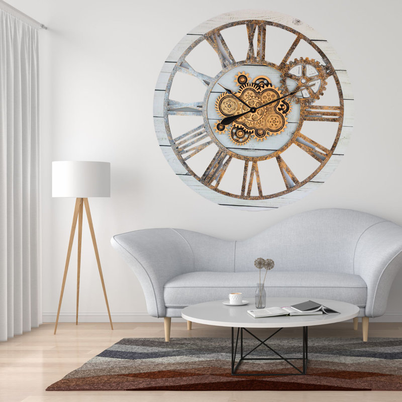 36" White and Bronze Industrial Gear Wall Clock
