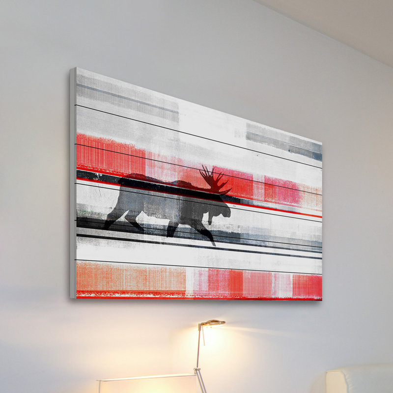 Reproduction d’art sur bois, "lone moose" par parvez taj, H 20 po x l 30 po x P 1,5 po