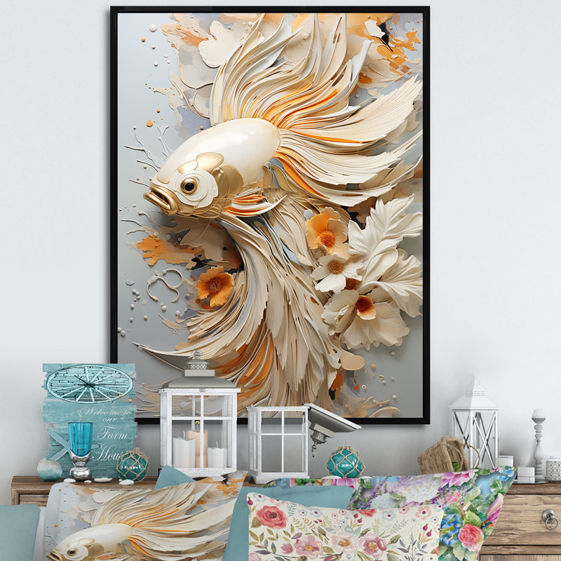 Minimalisme, animal marin sur toile, H 20 po x l 12 po x P 1 po, Cadre flottant noir