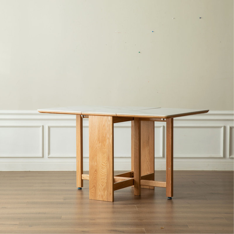 Natural Solid Oak Legs Extending Dining Table Rock Slab Top Extending Dining Table For 4-6 People Solid Wood Dining Table