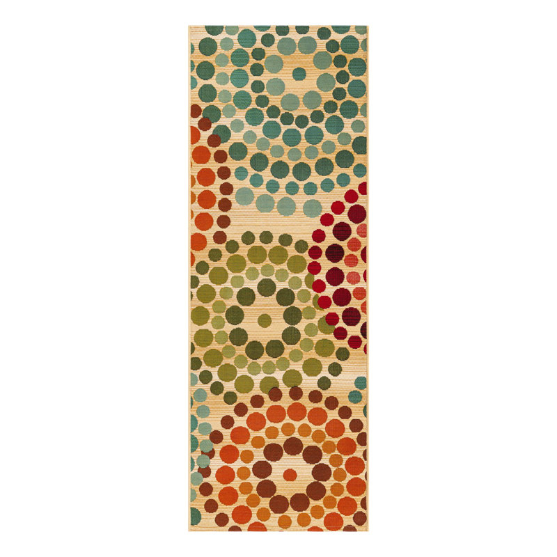 Tapis intérieur / extérieur vert / beige / rouge / turquoise Deweese, Tapis de couloir 2 pi x 8 pi