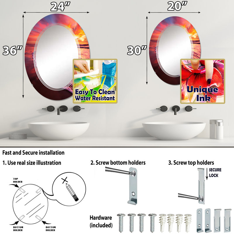 Miroir de salle de bain sans cadre, 36 po x 24 po