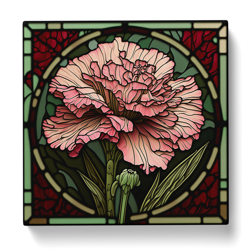 Carnation Flower Stained Glass Effect - Wrapped Canvas - Framed Print, 50cm H x 50cm W x 3cm D