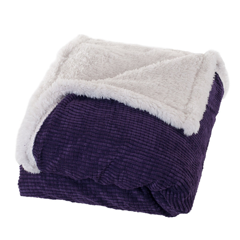 Jeté velours côtelé sherpa moelleux, Mauve