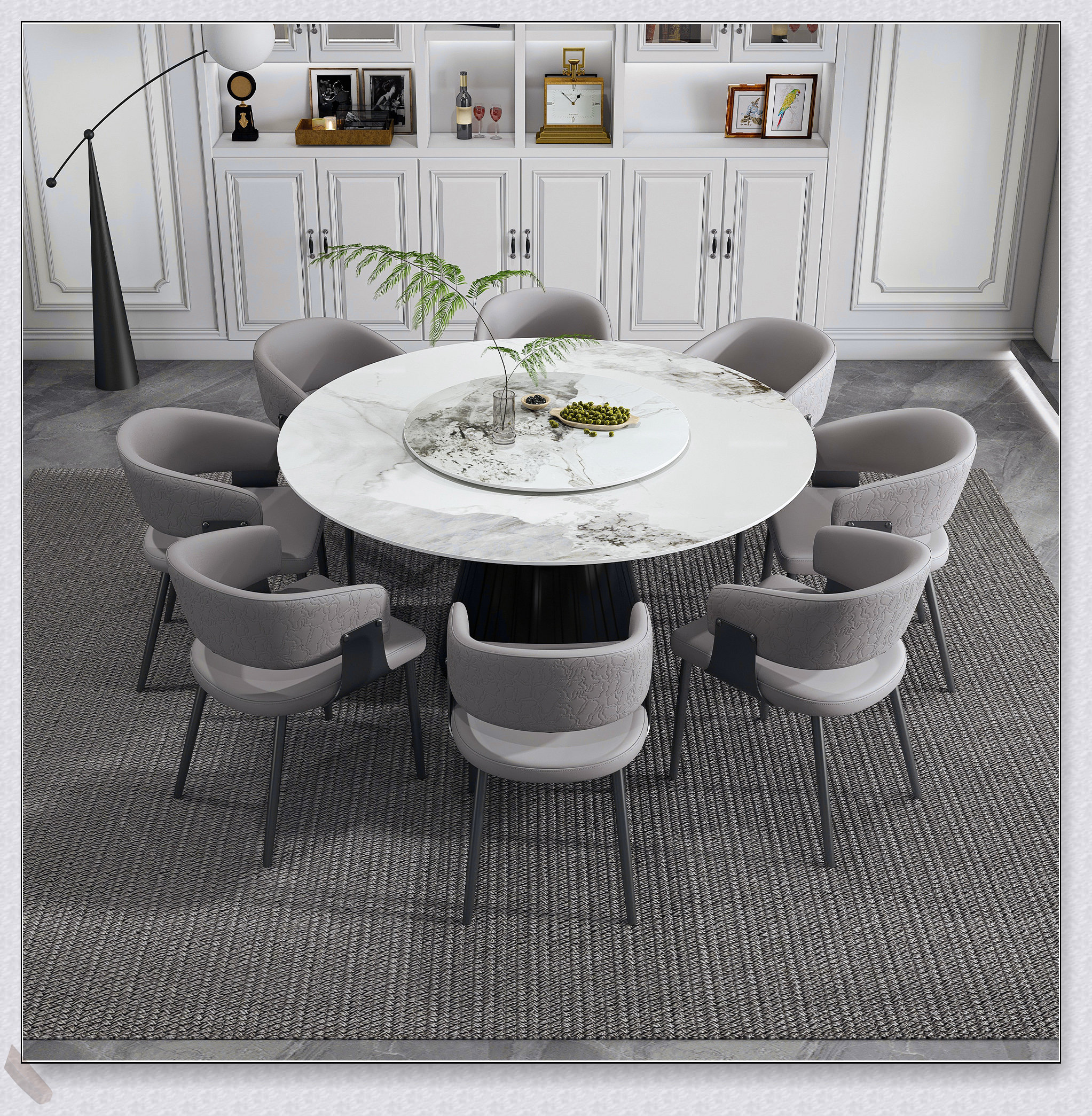 Hokku Designs 59-Inch Round Faux Marble Dining Set with Rotating Tray ...
