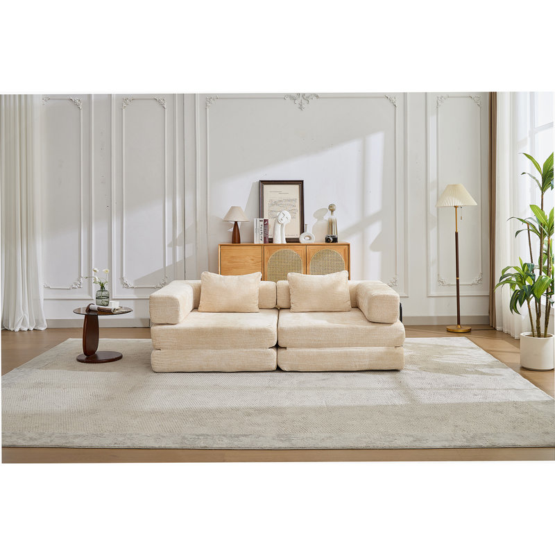Compression Convertible Floor Sofa Bed With Fixed - Shape Frame, Boneless Modular Sectional Sofa, No Assembly Required, Ideal For Multi - Occasion Use