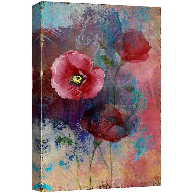 Trio de coquelicots rouges sur fond de panneaux de bois, H 18 po x l 12 po