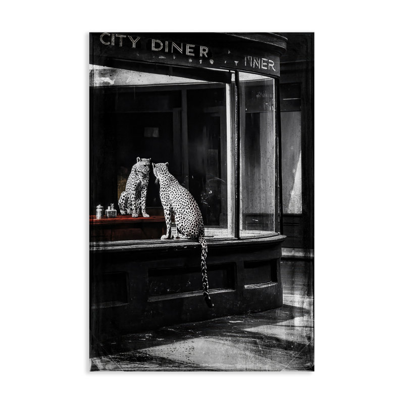 Toile Diner Noir Leopard Reflection, design par Annabelle Hall, H 30 po x l 20 po