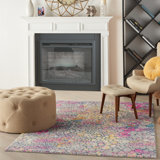 Tapis jaune / rose / gris à motif abstrait Lalutha