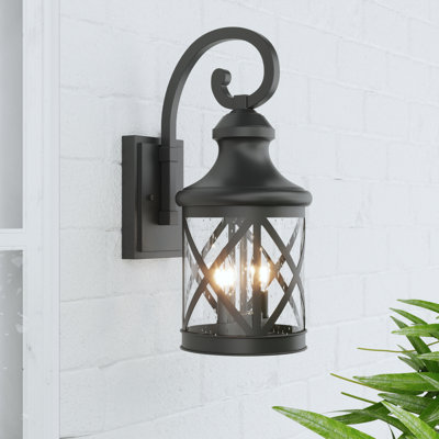 Amren 2 - Light 17''H Black Iron and Aluminum Seeded Glass ETL Outdoor Wall Lantern with Dusk to Dawn