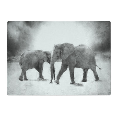 Tempered Glass Elephants Crossing Paths Chopping Board